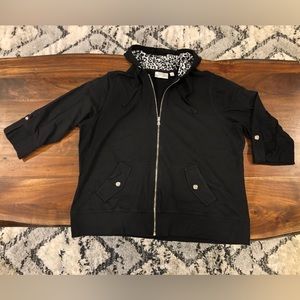 Studio Works sport woman 1X zip front black hoodie with half sleeves/silver trim